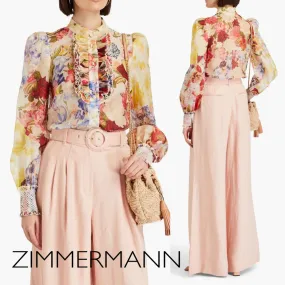 Zimmermann  |Flower Patterns Casual Style Silk Linen Long Sleeves