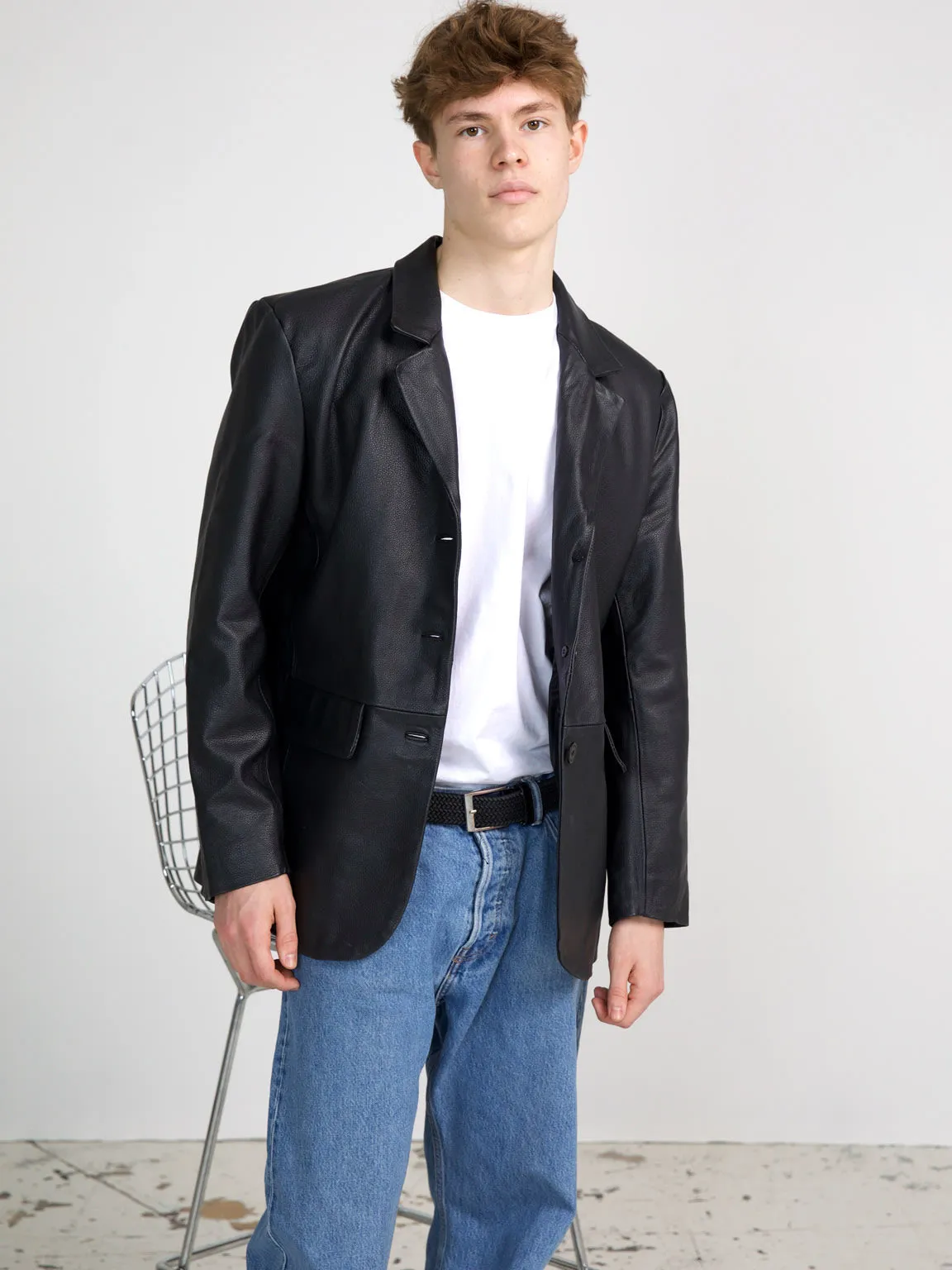 ZION LEATHER BLAZER - BLACK